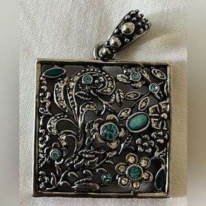Lia Sophia Vintage Floral Necklace Charm with Teal and White Accents.